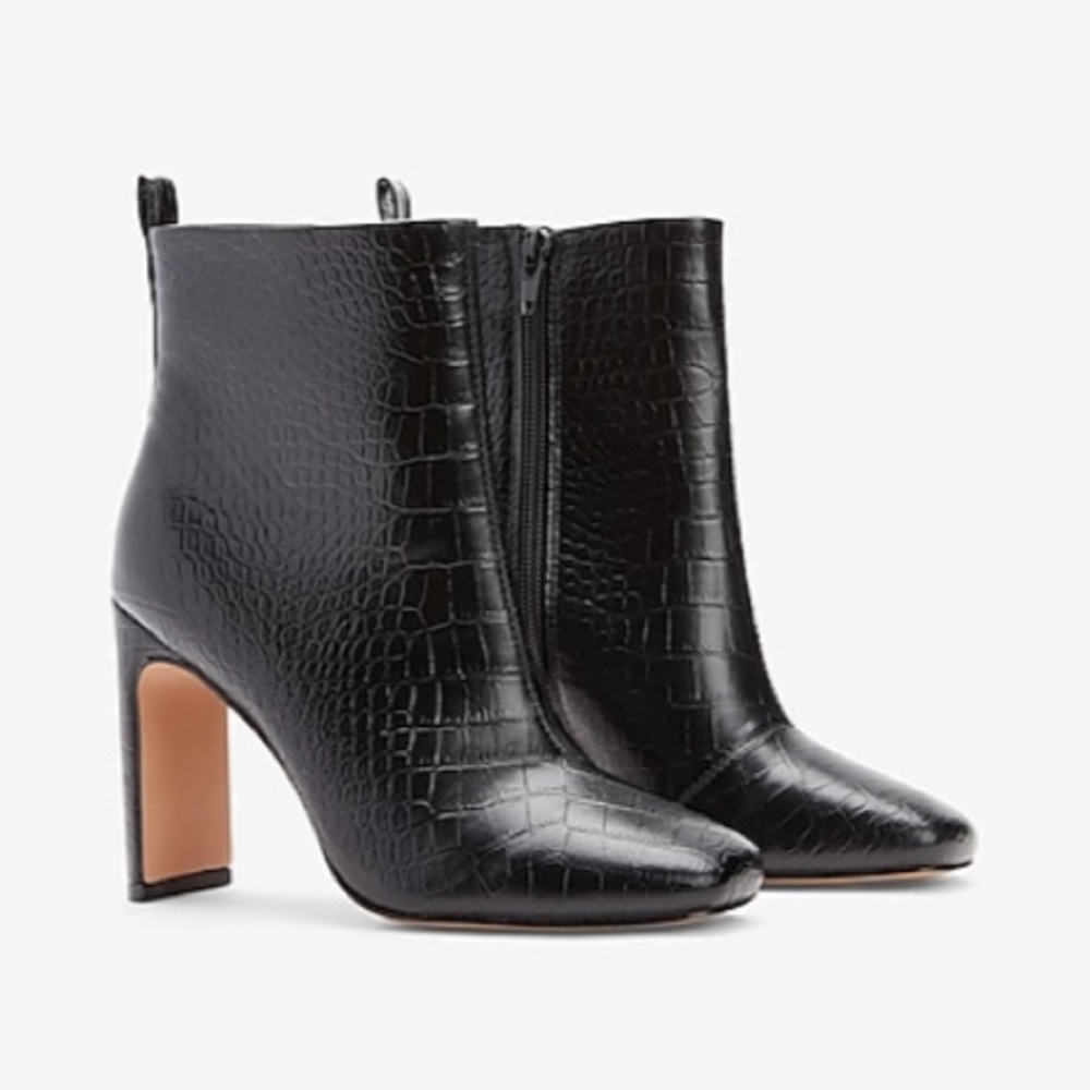 Express Croc Embossed Square Toe Booties